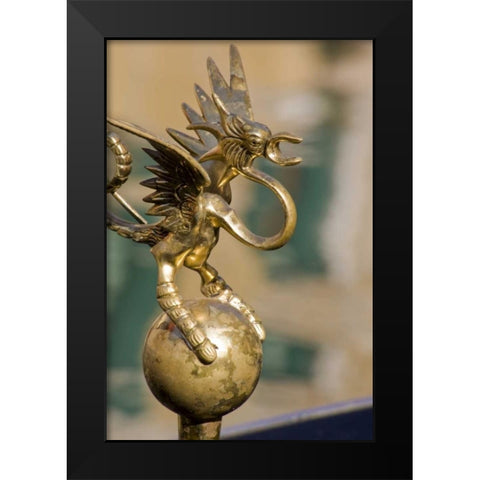 Italy, Venice Brass dragon on a gondola Black Modern Wood Framed Art Print by Kaveney, Wendy