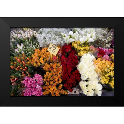 Italy, Venice Flowers for sale in a market Black Modern Wood Framed Art Print by Kaveney, Wendy