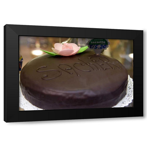 Italy, Venice Chocolate cake in a bakery window Black Modern Wood Framed Art Print with Double Matting by Kaveney, Wendy