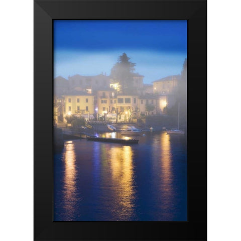 Italy, Varenna Evening dock scene at Lake Como Black Modern Wood Framed Art Print by Flaherty, Dennis