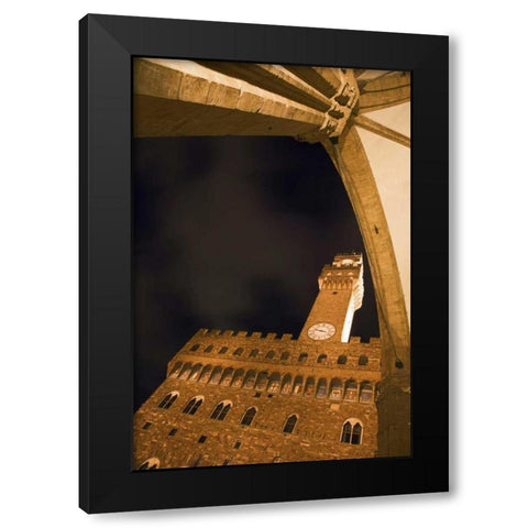 Italy, Florence Palazzo Vecchio at night Black Modern Wood Framed Art Print by Flaherty, Dennis