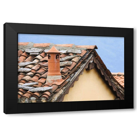 Italy, Varenna Terra cotta roof and chimney Black Modern Wood Framed Art Print by Flaherty, Dennis