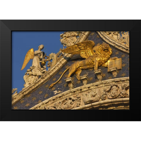 Italy, Venice Lion on San Marco Basilica Black Modern Wood Framed Art Print by Young, Bill