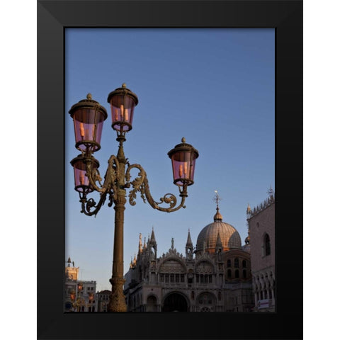 Italy, Venice Ornate lamp on St Marks Square Black Modern Wood Framed Art Print by Young, Bill