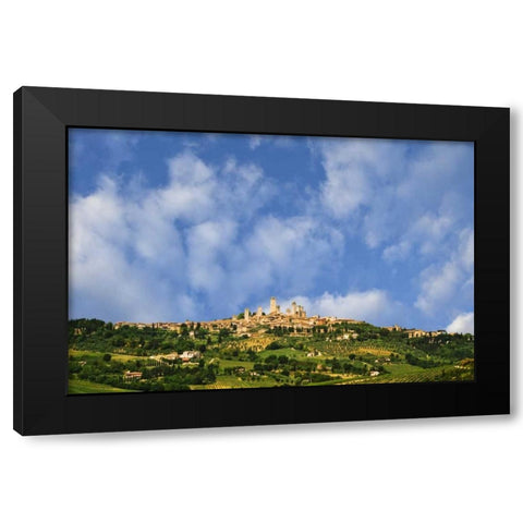 Italy, Tuscany Vineyards around hilltop town Black Modern Wood Framed Art Print by Flaherty, Dennis