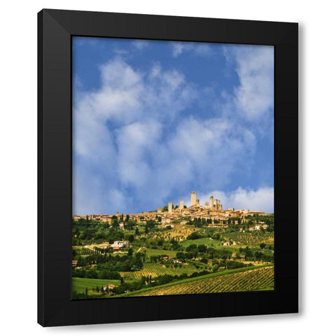 vineyards and hilltop town San Gimignano, Italy Black Modern Wood Framed Art Print by Flaherty, Dennis