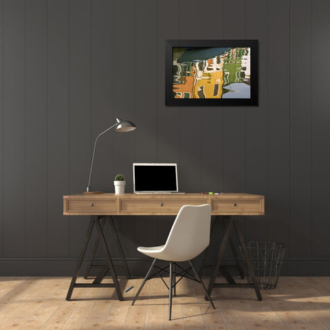 Italy, Burano Houses reflecting on canal Black Modern Wood Framed Art Print by Kaveney, Wendy