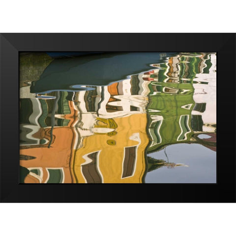 Italy, Burano Houses reflecting on canal Black Modern Wood Framed Art Print by Kaveney, Wendy