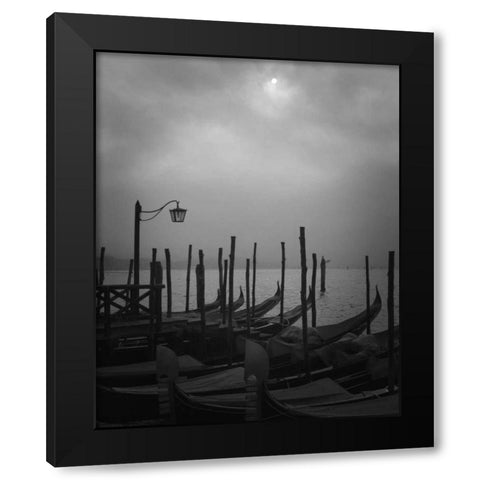 Europe, Italy, Venice Moored gondolas and fog Black Modern Wood Framed Art Print with Double Matting by Young, Bill
