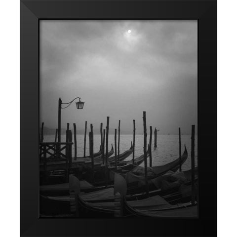 Europe, Italy, Venice Moored gondolas and fog Black Modern Wood Framed Art Print by Young, Bill