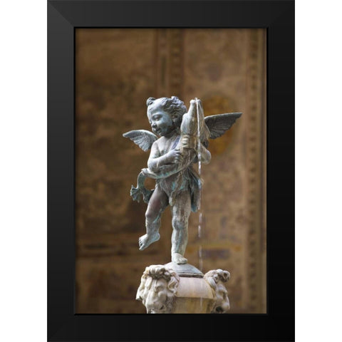Italy, Florence Statue of boy with dolphin Black Modern Wood Framed Art Print by Delisle, Gilles