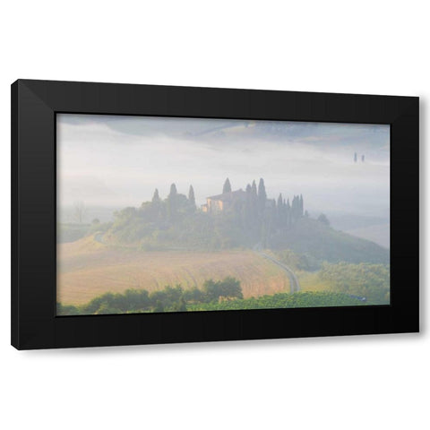 Italy, Tuscany Belvedere house in morning fog Black Modern Wood Framed Art Print by Delisle, Gilles