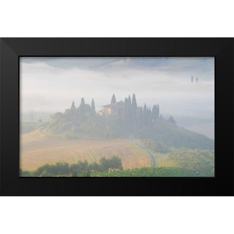 Italy, Tuscany Belvedere house in morning fog Black Modern Wood Framed Art Print by Delisle, Gilles