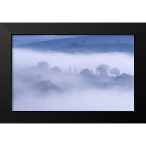 Italy, Tuscany, Pienza Morning fog over town Black Modern Wood Framed Art Print by Delisle, Gilles