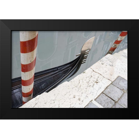 Italy, Venice Gondola and posts Black Modern Wood Framed Art Print by Delisle, Gilles