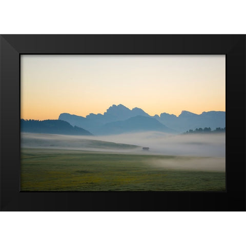Europe-Italy-South Tirol-Sunrise on the Sasso Lungo and Sasso Piatto Mountains Black Modern Wood Framed Art Print by Jaynes Gallery