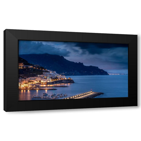 Europe-Italy-Campania-Sunset on town and Amalfi Coast Black Modern Wood Framed Art Print by Jaynes Gallery