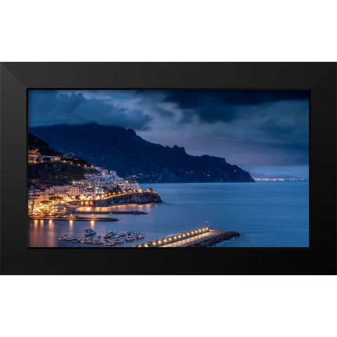 Europe-Italy-Campania-Sunset on town and Amalfi Coast Black Modern Wood Framed Art Print by Jaynes Gallery