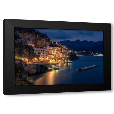 Europe-Italy-Atrani-Sunset on town and Amalfi Coast Black Modern Wood Framed Art Print with Double Matting by Jaynes Gallery