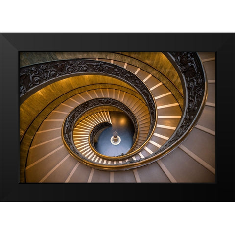 Europe-Italy-Rome-Bramante Stairwell at the Vatican Museum Black Modern Wood Framed Art Print by Jaynes Gallery