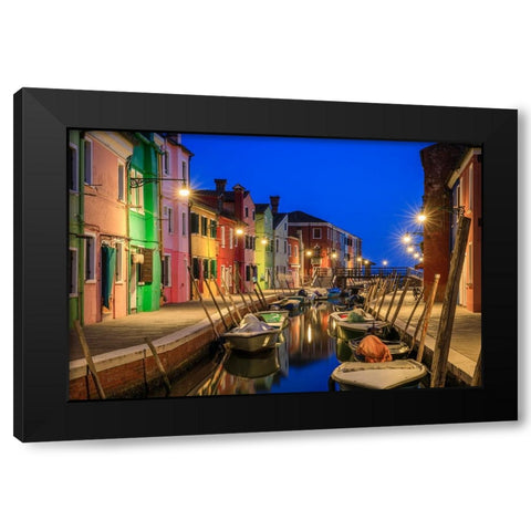 Europe-Italy-Venice-Blue hour on canal in Burano Black Modern Wood Framed Art Print by Jaynes Gallery