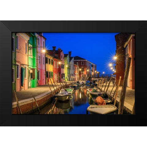 Europe-Italy-Venice-Blue hour on canal in Burano Black Modern Wood Framed Art Print by Jaynes Gallery