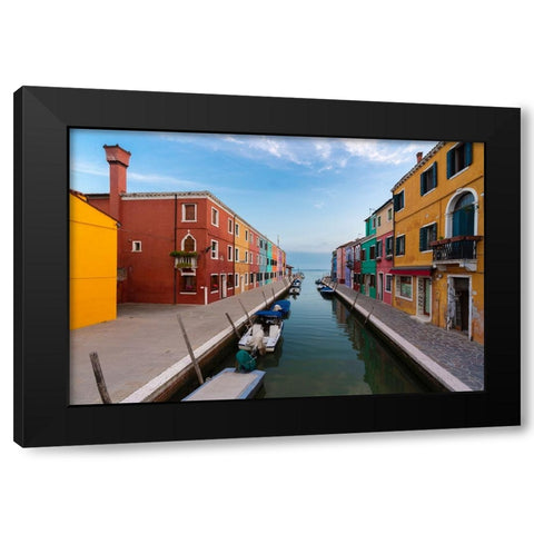 Europe-Italy-Venice-Houses and boats on canal in Burano Black Modern Wood Framed Art Print with Double Matting by Jaynes Gallery