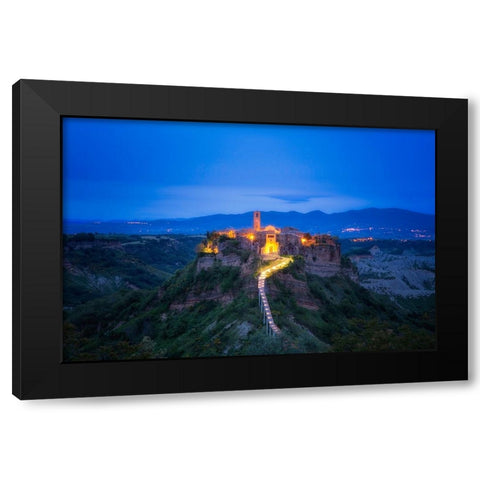 Europe-Italy-Civita di Bagnoregio-Medieval hilltop town lit at sunset Black Modern Wood Framed Art Print with Double Matting by Jaynes Gallery