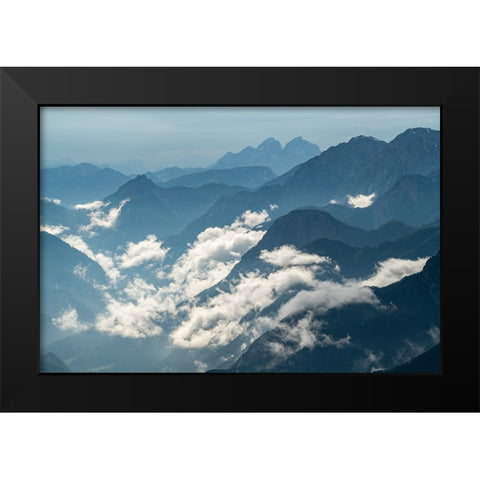 Europe-Italy-Friuli Venezia Giulia-Foggy Monte Lussari mountain at sunset Black Modern Wood Framed Art Print by Jaynes Gallery