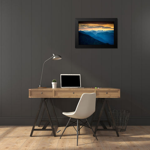 Europe-Italy-Friuli Venezia Giulia-Foggy Monte Lussari mountain at sunset Black Modern Wood Framed Art Print by Jaynes Gallery