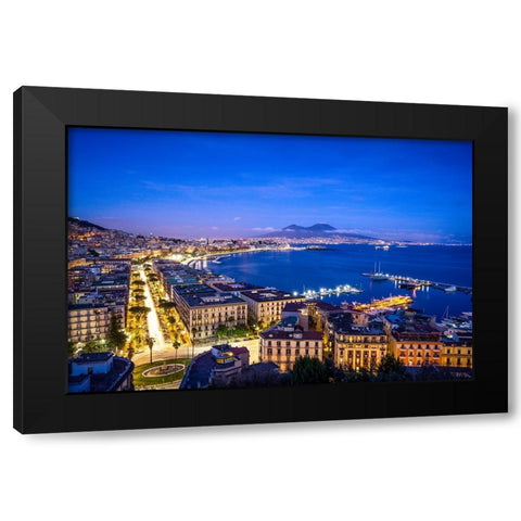 Europe-Italy-Naples-Overview of city with Mt-Vesuvius at sunset Black Modern Wood Framed Art Print with Double Matting by Jaynes Gallery