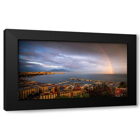 Europe-Italy-Naples-Overview of city and Mt-Vesuvius with rainbow Black Modern Wood Framed Art Print with Double Matting by Jaynes Gallery