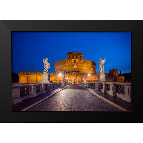 Europe-Italy-Rome-Bridge to Castel SantAngelo lit at night Black Modern Wood Framed Art Print by Jaynes Gallery