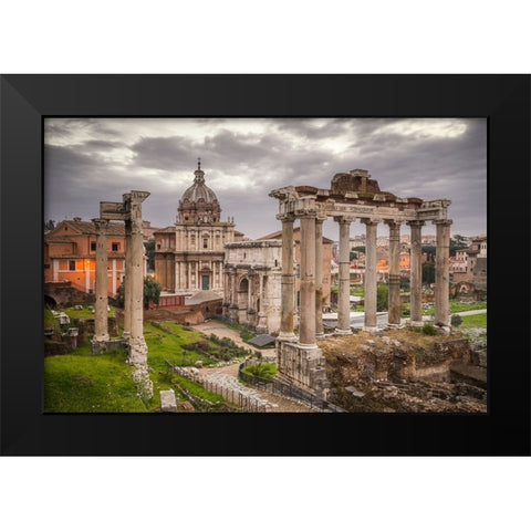 Europe-Italy-Rome-Ruins of Roman Temple of Saturn Black Modern Wood Framed Art Print by Jaynes Gallery