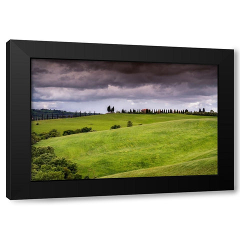 Europe-Italy-Tuscany-Val d Orcia-Farmland under stormy sky Black Modern Wood Framed Art Print by Jaynes Gallery