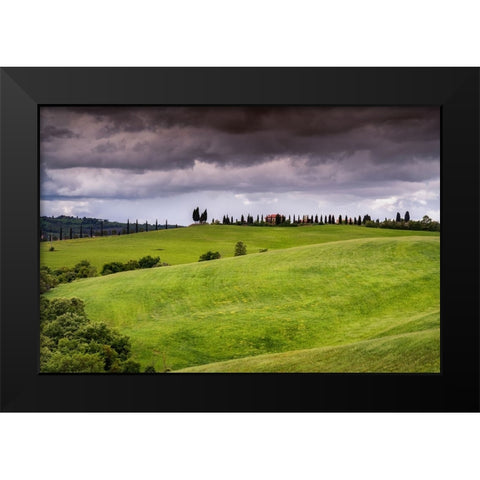 Europe-Italy-Tuscany-Val d Orcia-Farmland under stormy sky Black Modern Wood Framed Art Print by Jaynes Gallery