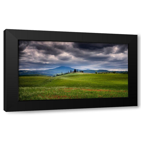 Europe-Italy-Tuscany-Val d Orcia-Farmland under stormy sky Black Modern Wood Framed Art Print with Double Matting by Jaynes Gallery