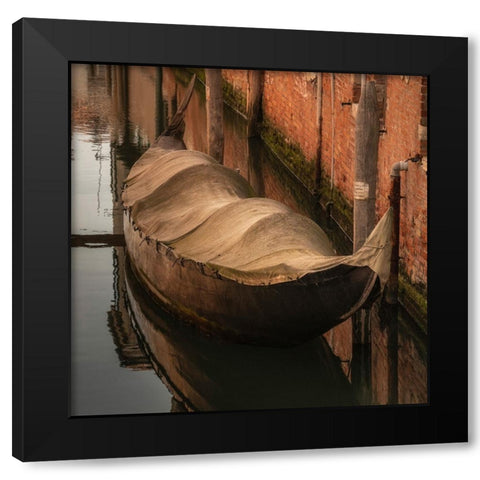 Europe-Italy-Venice-Covered old gondola on canal Black Modern Wood Framed Art Print by Jaynes Gallery