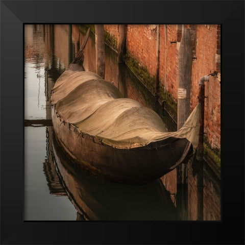 Europe-Italy-Venice-Covered old gondola on canal Black Modern Wood Framed Art Print by Jaynes Gallery