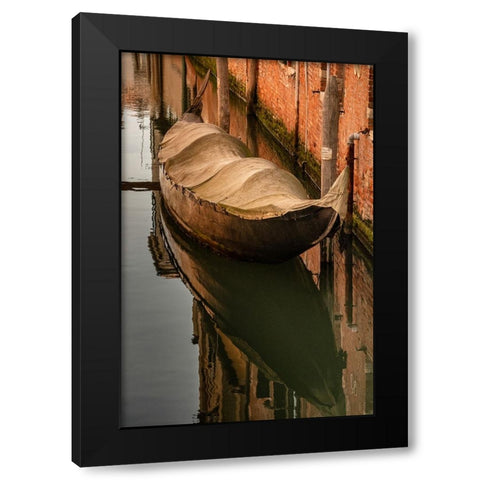 Europe-Italy-Venice-Covered old gondola on canal Black Modern Wood Framed Art Print by Jaynes Gallery