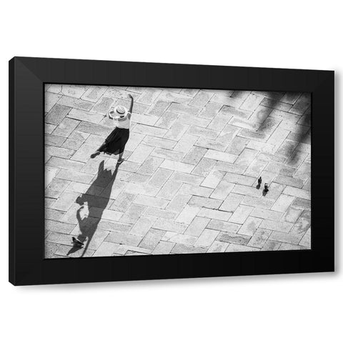Europe-Italy-Venice-Black and white of tourist poising for photo on San Marco Square Black Modern Wood Framed Art Print by Jaynes Gallery