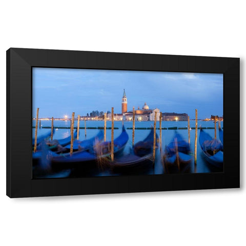 Europe-Italy-Venice-Sunset on gondolas and Church of San Giorgio Maggiore Black Modern Wood Framed Art Print by Jaynes Gallery