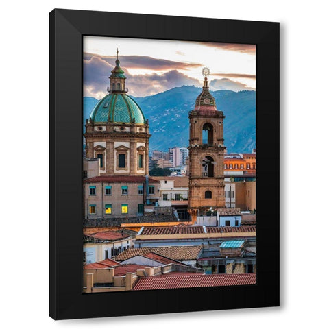 Palermo Province-Palermo The dome and bell tower of the baroque Chiesa del Gesu Black Modern Wood Framed Art Print by Wilson, Emily