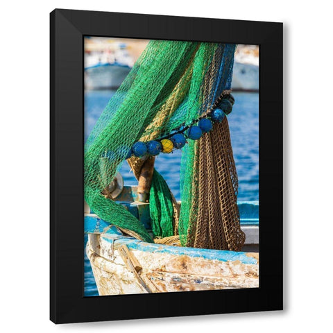 Palermo Province-Santa Flavia Net on a small fishing boat in the harbor of the fishing village Black Modern Wood Framed Art Print by Wilson, Emily