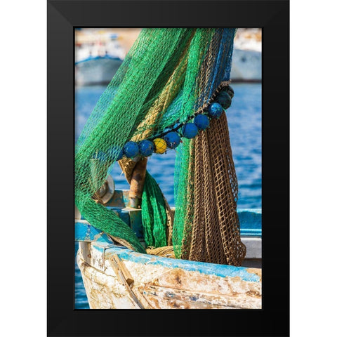 Palermo Province-Santa Flavia Net on a small fishing boat in the harbor of the fishing village Black Modern Wood Framed Art Print by Wilson, Emily