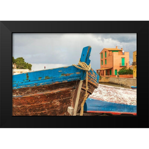 Palermo Province-Santa Flavia Small fishing boats in the fishing village of Santa Flavia Black Modern Wood Framed Art Print by Wilson, Emily