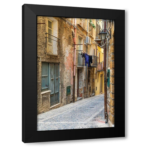 Palermo Province-Cefalu Narrow street in Cefalu Black Modern Wood Framed Art Print by Wilson, Emily