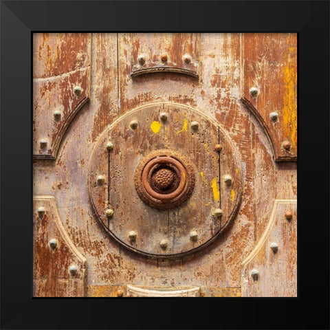 Palermo Province-Cefalu Detail of an exterior wooden door on the Cefalu Cathedral Black Modern Wood Framed Art Print by Wilson, Emily