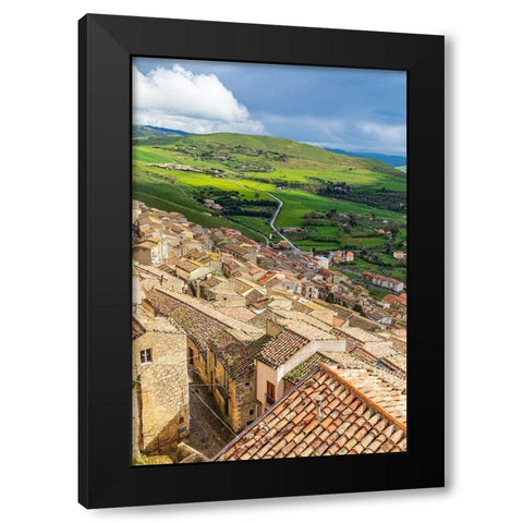 Palermo Province-Gangi View of the town of Gangi in the mountains of Sicily Black Modern Wood Framed Art Print by Wilson, Emily
