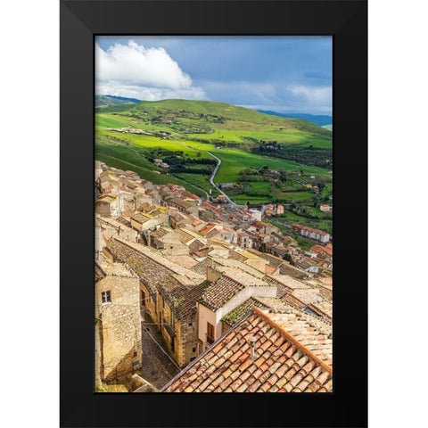 Palermo Province-Gangi View of the town of Gangi in the mountains of Sicily Black Modern Wood Framed Art Print by Wilson, Emily